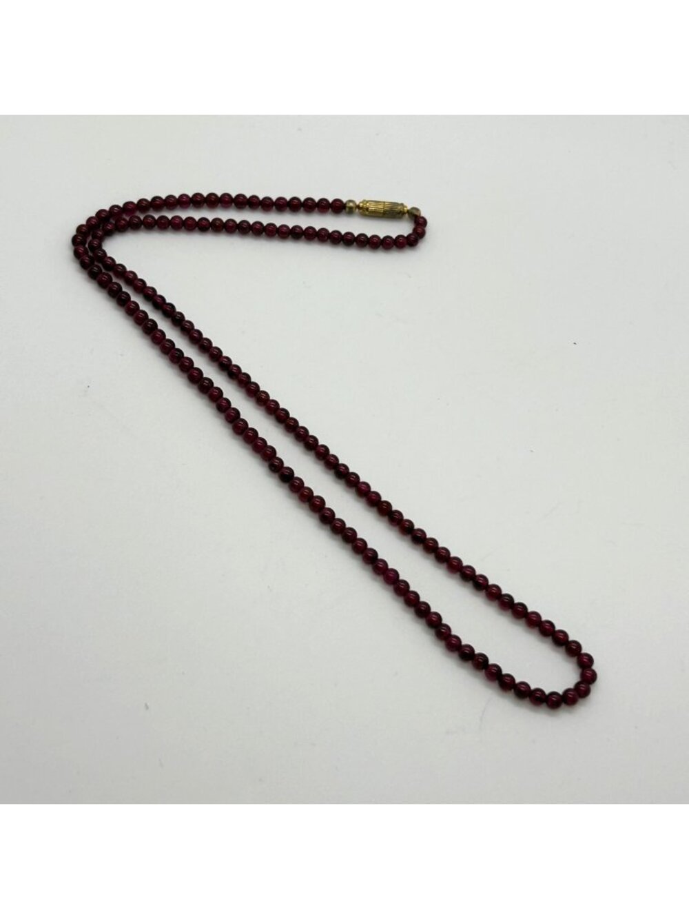 Natural Red Garnet Bead Necklace Genuine Round Gemstone Jewelry 18" Vintage